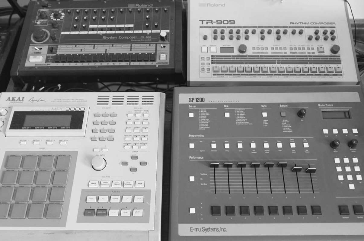 Roland TR-808 and TR-909, Akai MPC3000, E-mu SP-1200